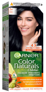 Garnier Color Naturals Vopsea de Par Permanenta cu Amoniac, 1+ Negru Intens, 110 ml