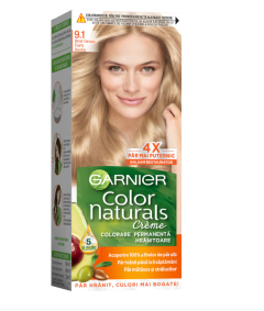Garnier Color Naturals Vopsea de Par Permanenta cu Amoniac, 9.1 Blond Cenusiu Foarte Deschis, 110 ml