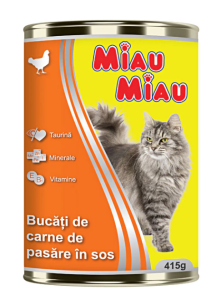 Miau-Miau Conserva Hrana umeda pentru pisici cu pui, 415g
