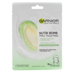 Garnier Nutri Bomb Masca servetel cu lapte migdale si acid hialuronic pt nutritie intensa si reparare, 28 g