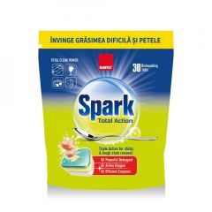 Detergent pentru vase capsule Sano Spark Total Action, 30 bucati