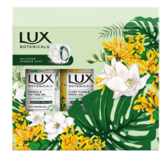 LUX Botanicals Set Cadou Fressia & Tea Tree Oil Gel de dus 500ml + Ylang Ylang & Neroli Oil Gel de dus + puf de baie