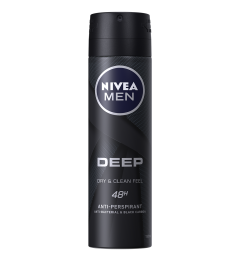 Nivea Men Deep Antiperspirant Deo Dry&Clean Carbon Darkwood, 150 ml