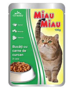 Miau-Miau Hrana umeda pentru pisici, Curcan in sos, plic 100g