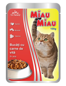 Miau-Miau Hrana umeda pentru pisici, Vita in sos, plic 100g
