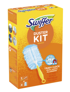 Set Pamatuf Swiffer Duster Kit Trap & Lock pentru curatarea prafului, 1 Maner scurt + 4 Rezerve