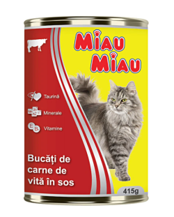 Miau-Miau Conserva Hrana umeda pentru pisici cu vita, 415g