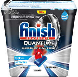 Detergent de vase capsule Finish Quantum Superior Clean and Shine Activblu, 50 buc