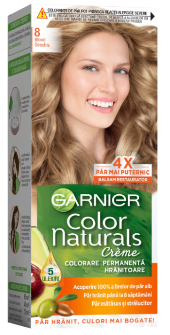 Garnier Color Naturals Vopsea de Par Permanenta cu Amoniac, 8 Blond Deschis, 110 ml